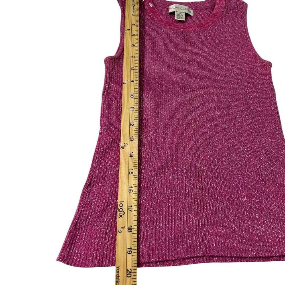 Casual Corner Sleeveless Sequin Neck Tank Blouse Pink Metallic Knit XS Y2K - Picture 3 of 8